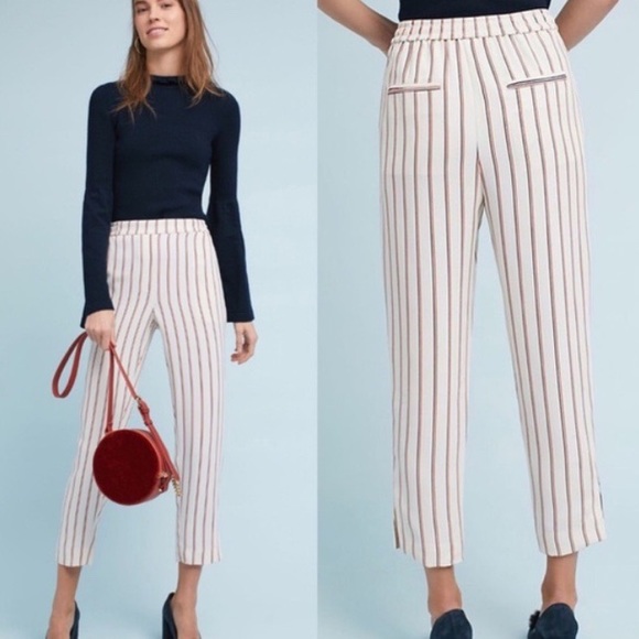 Anthropologie Pants - 🎉HP2X🎉Anthropologie Cream Stripe Pull On Trouser Pants Size XL